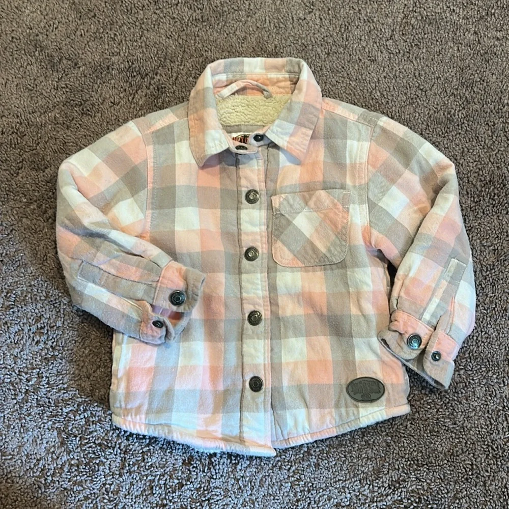 Toddler girls 2T cheetah fleece and pink gray plaid Sherpa lined jacket bundle!